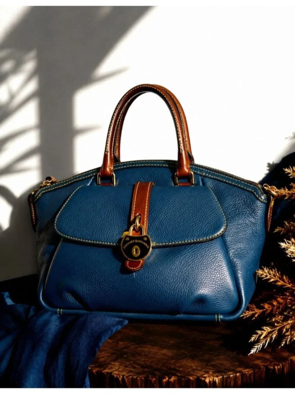 Dooney & Bourke Samba Denim Blue Leather Satchel NWT Crossbody Dust Bag